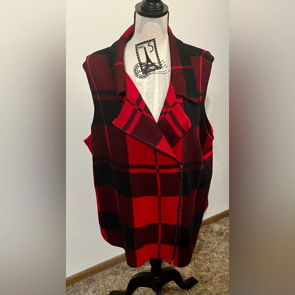 Chaps size 3X vintage black and red plaid moto style vest - Picture 1 of 4